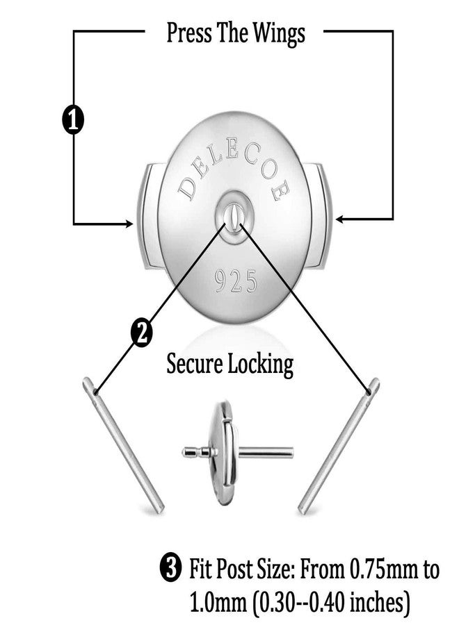 DELECOE 2 Paris Sterling Silver Locking Earring Backs Replacements for Diamond Studs, 925 Silver Screw Earring Backs, Secure Hypoallergenic Secure Earring Backs, No Fading Comfort Earring Backs Silver - Image 3